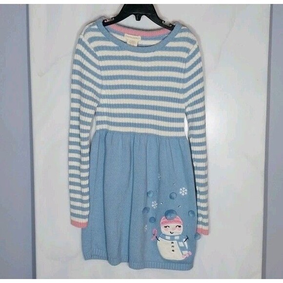 Cynthia Rowley Girls Snowman Sweater Dress Sz M(7/8) Embroidered Rhinestone Poms - Picture 1 of 8